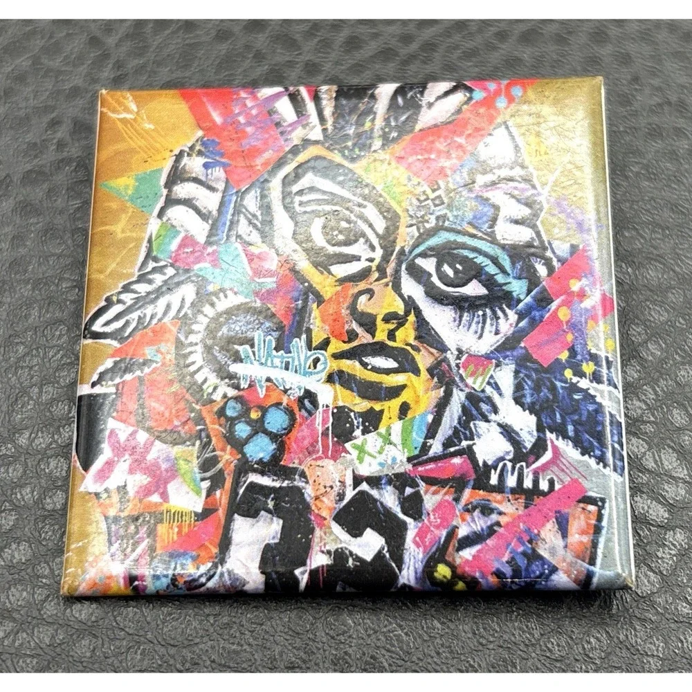 Rare Art of Jahmane Colorful Pop Art Skull Face Brooch Pin Abstract